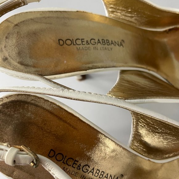Dolce & Gabbana Women's High Heel Embossed Slingback Peep Toe Sandals, 37.5 - Picture 8 of 12